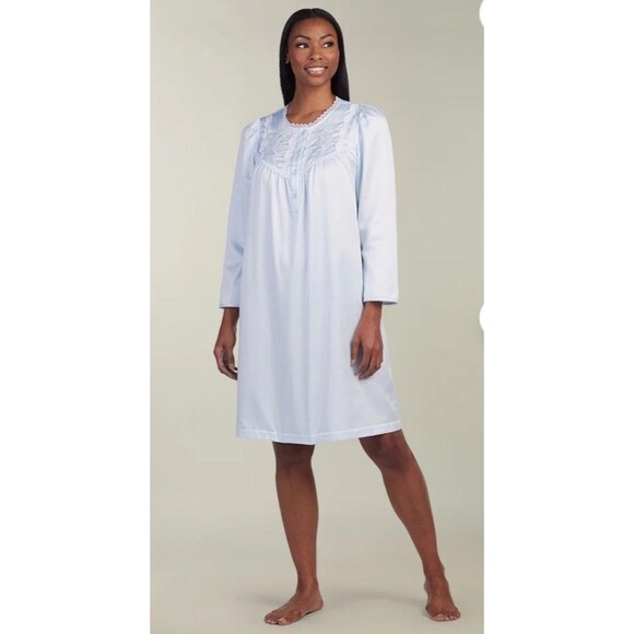 MISS ELAINE Blue Nightgown Size S “Touch The Inside” Embroidered Floral Lace NWT - Picture 1 of 8